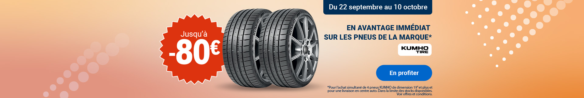 Kumho : jusqu'à -80 € sur les pneus du 22 septembre au 10 octobre